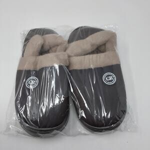 Mens Sherpa Lined Slippers Brown Faux Leather Slip On House Shoes Size 9 - 10